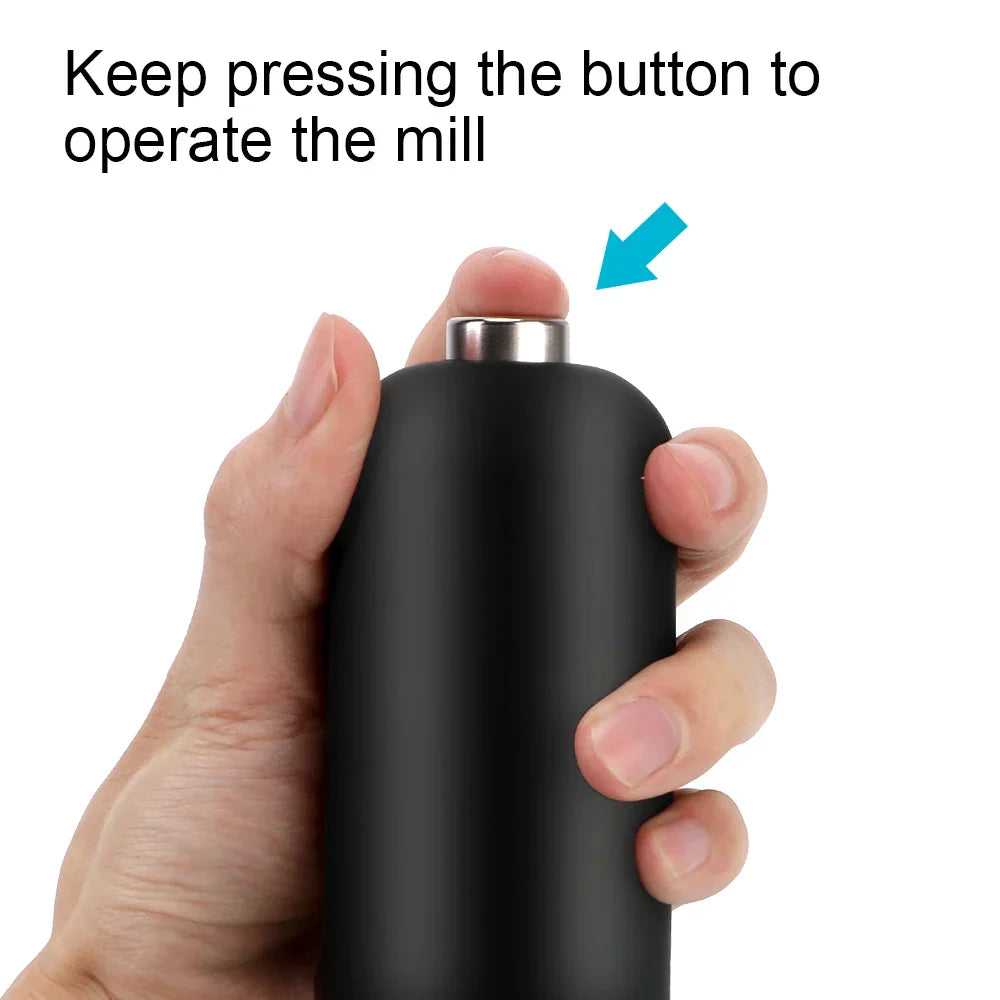 Black automatic electric spice grinder and pepper mill with LED light and one-touch button — view 4