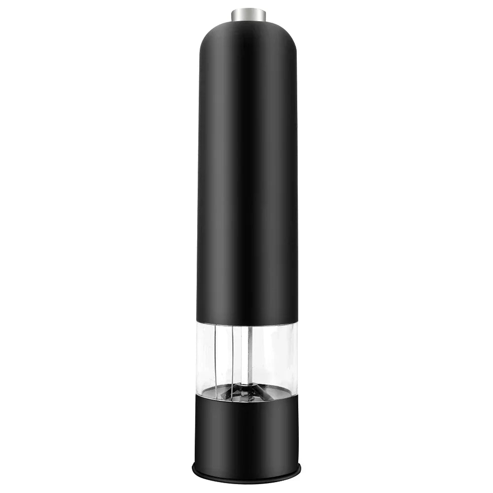 Black automatic electric spice grinder and pepper mill with LED light and one-touch button