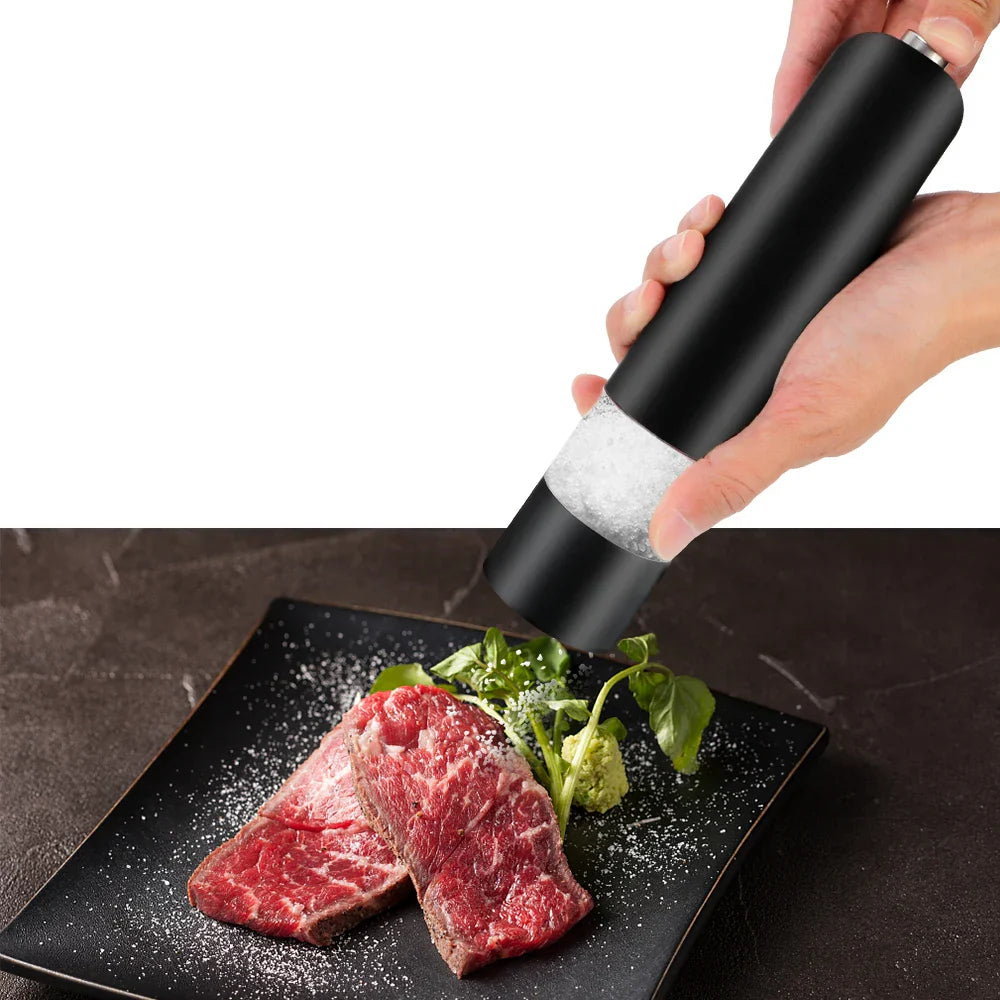 Black automatic electric spice grinder and pepper mill with LED light and one-touch button — view 2