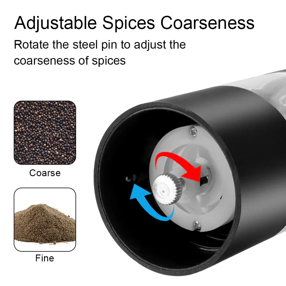 Black automatic electric spice grinder and pepper mill with LED light and one-touch button — view 5