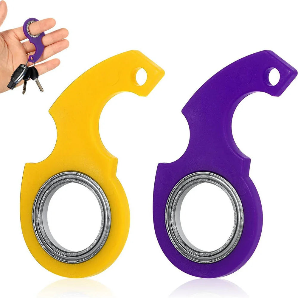 Plastic spinner stress toy keychain fidget ring attached to a metal ring, sensory focus tool — view 2