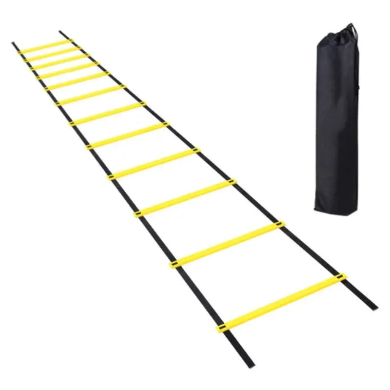 Yellow sports agility ladder with nylon rope and storage bag for athletic speed training