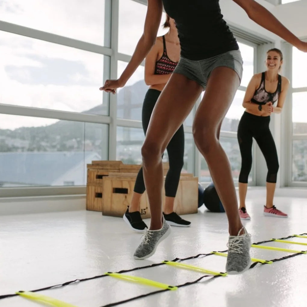 Yellow sports agility ladder with nylon rope and storage bag for athletic speed training — view 3