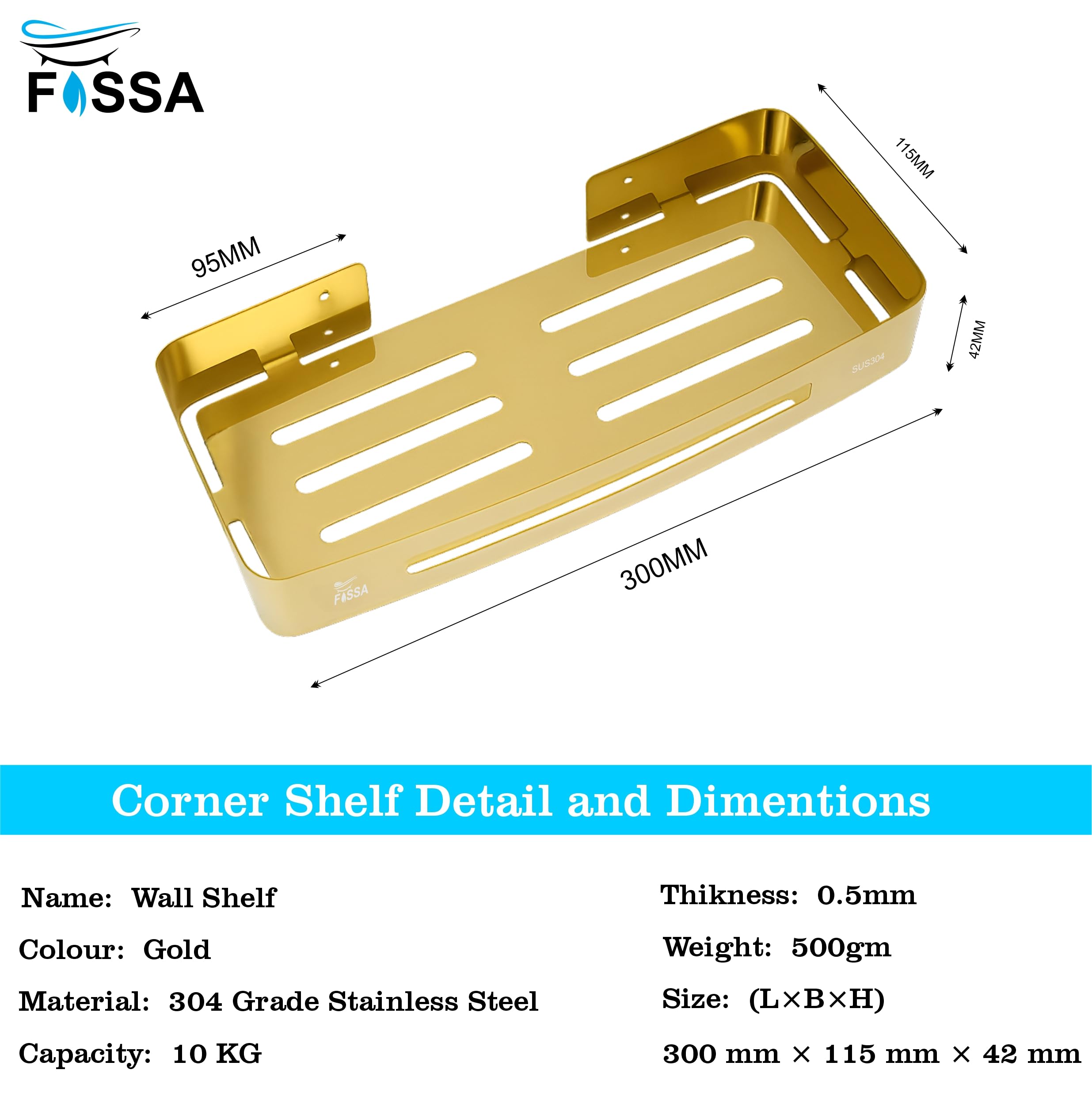 Square Stainless Steel Corner Shelf (Gold)