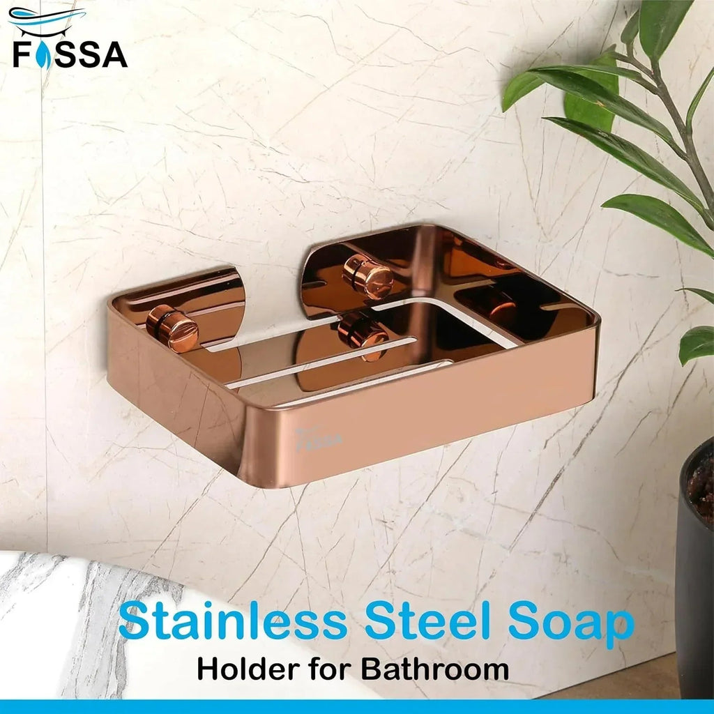 Square stainless steel wall mounted soap dish in matte rose gold finish for modern bathrooms — view 2