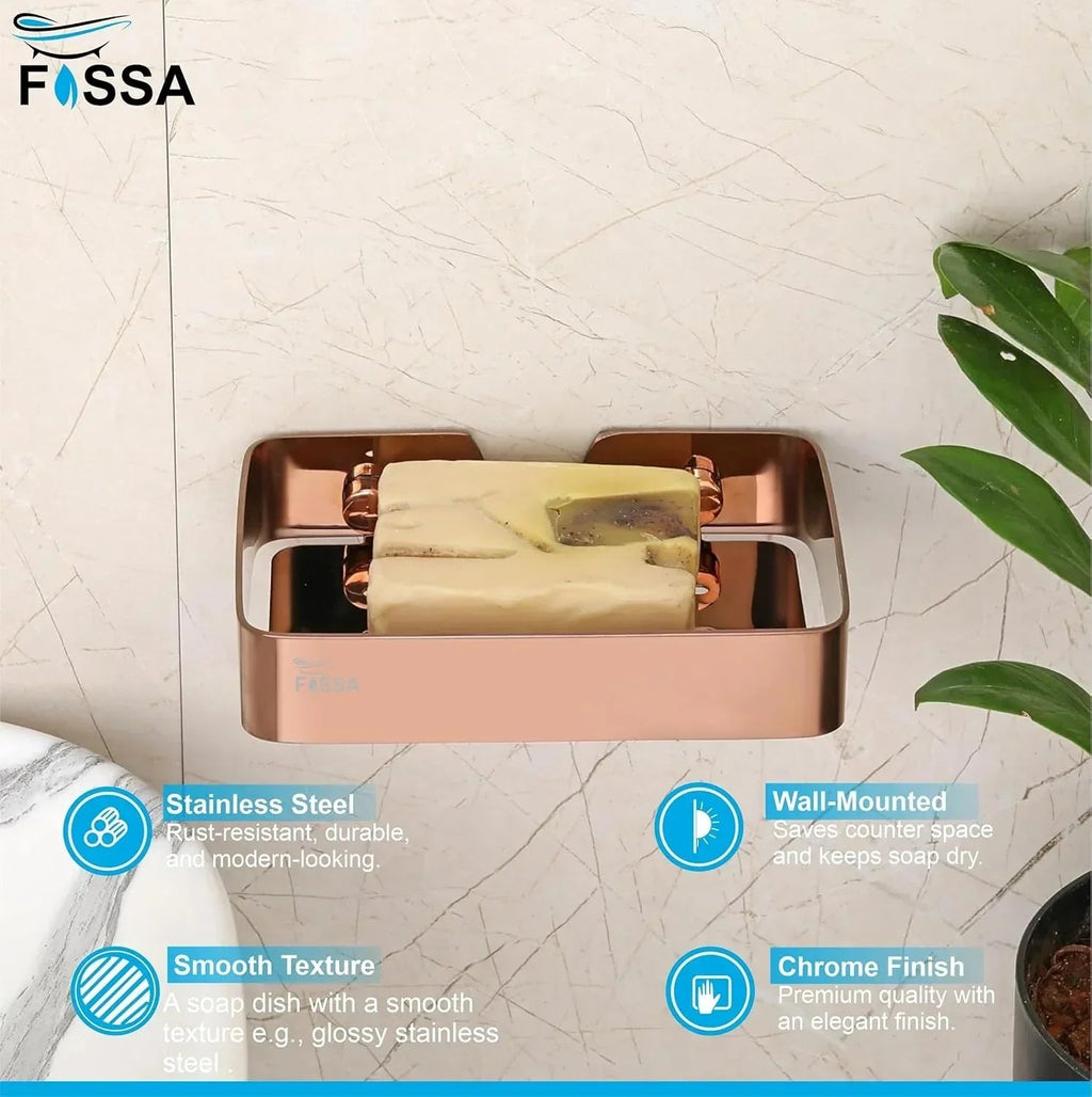 Square stainless steel wall mounted soap dish in matte rose gold finish for modern bathrooms — view 3