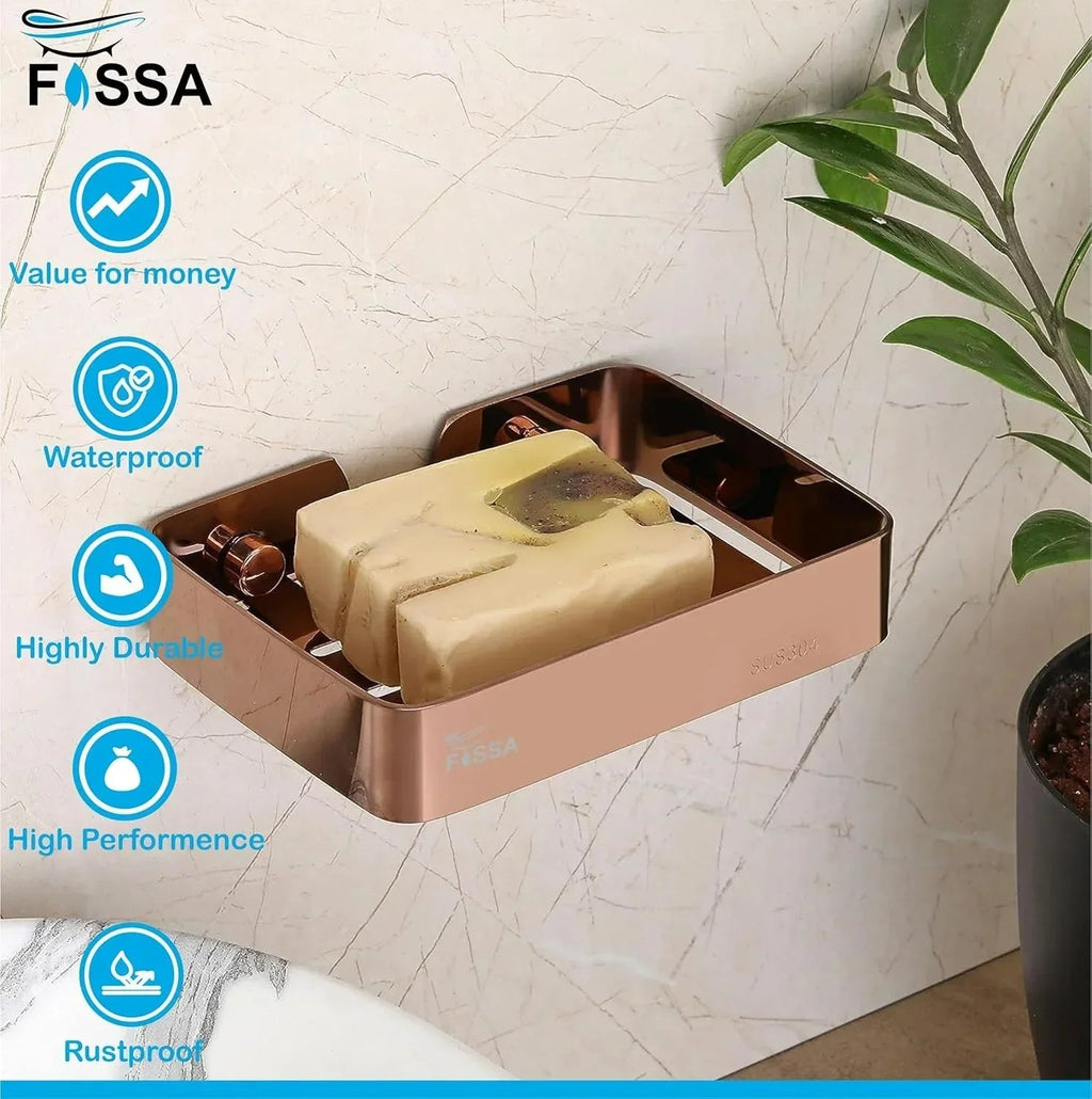 Square stainless steel wall mounted soap dish in matte rose gold finish for modern bathrooms — view 4