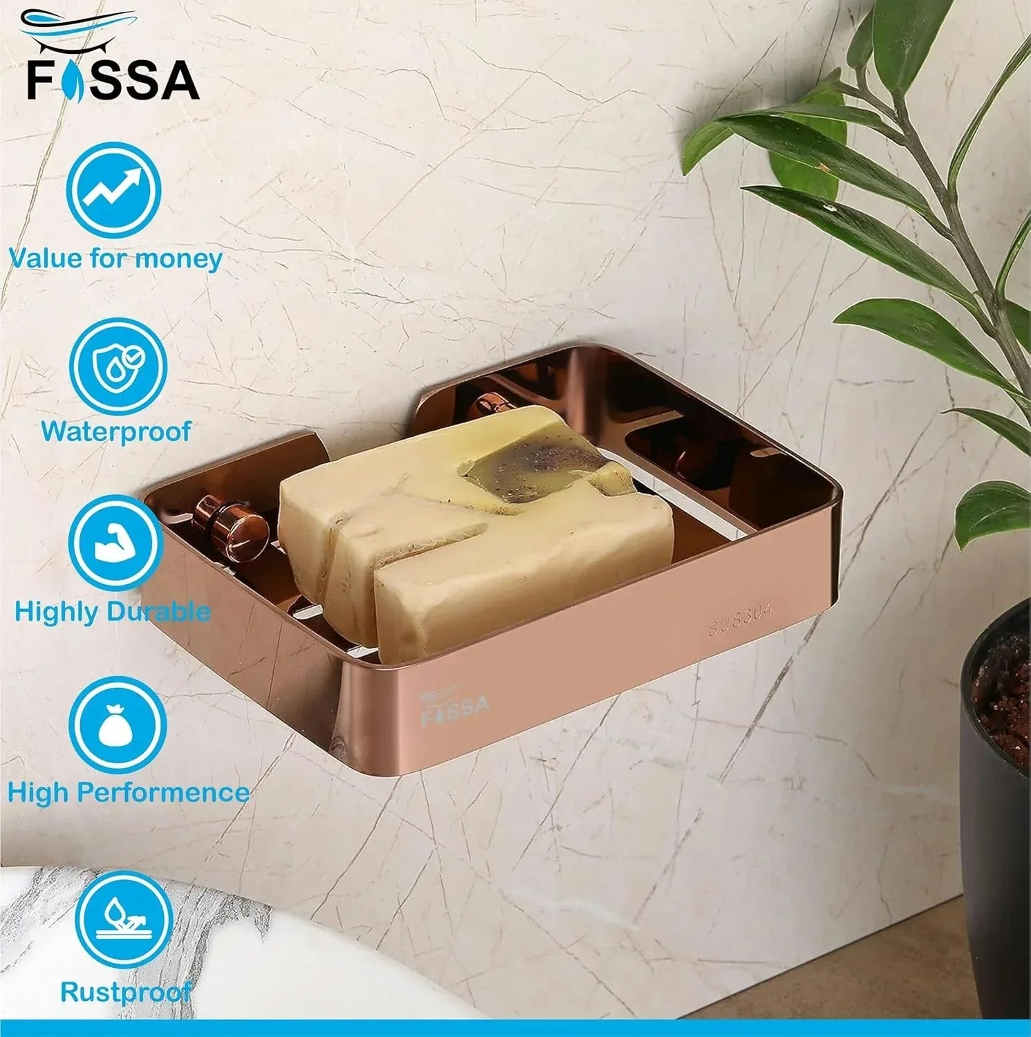 Square stainless steel wall mounted soap dish in matte rose gold finish for modern bathrooms — view 4