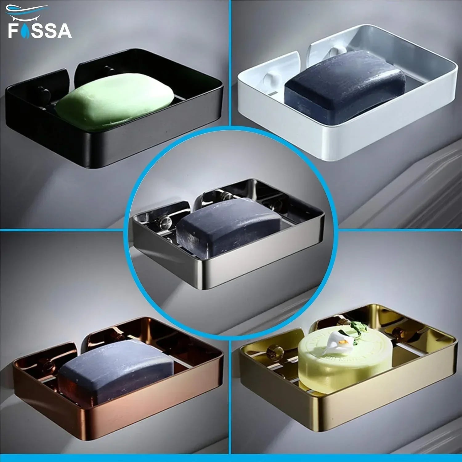 Square stainless steel wall mounted soap dish in matte rose gold finish for modern bathrooms — view 5