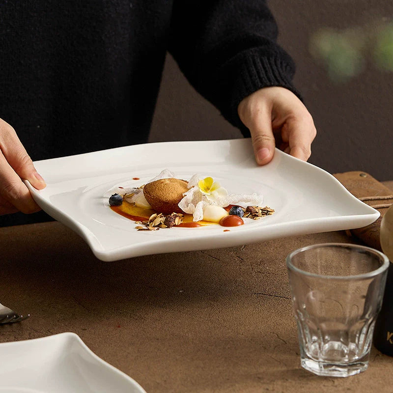 Modern ripple square plate in ivory white porcelain for minimalist dinnerware presentation and elegant dining — view 3