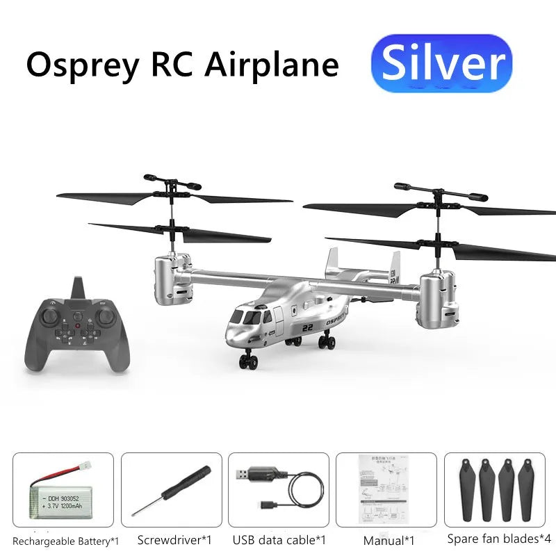 Stabilized 2.4GHz Osprey RC Helicopter with dual blades, remote controller, and bright LED flight lights — view 2