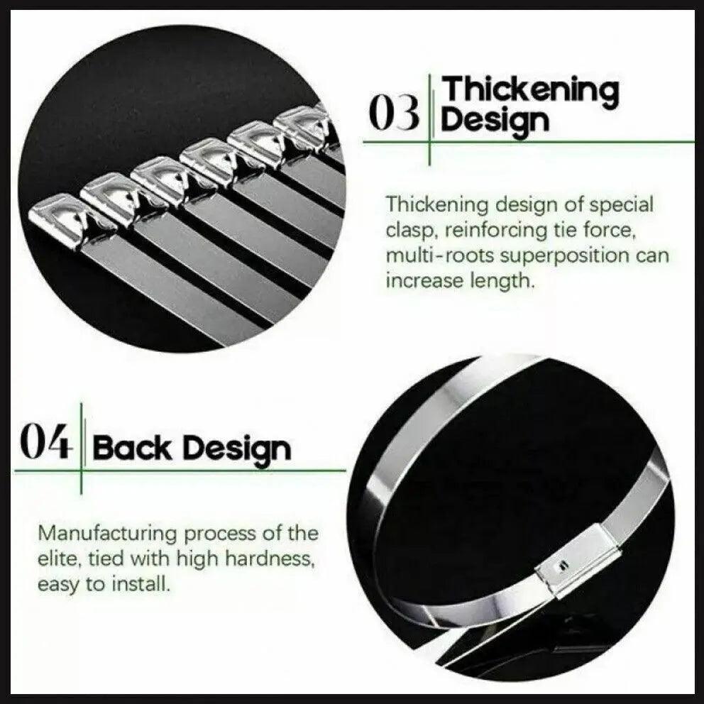 Bundle of marine grade 304 stainless steel cable ties with self locking ball bearing mechanism — view 4