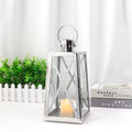 12-inch trapezoid stainless steel decorative candle lantern with tempered glass panels and top handle
