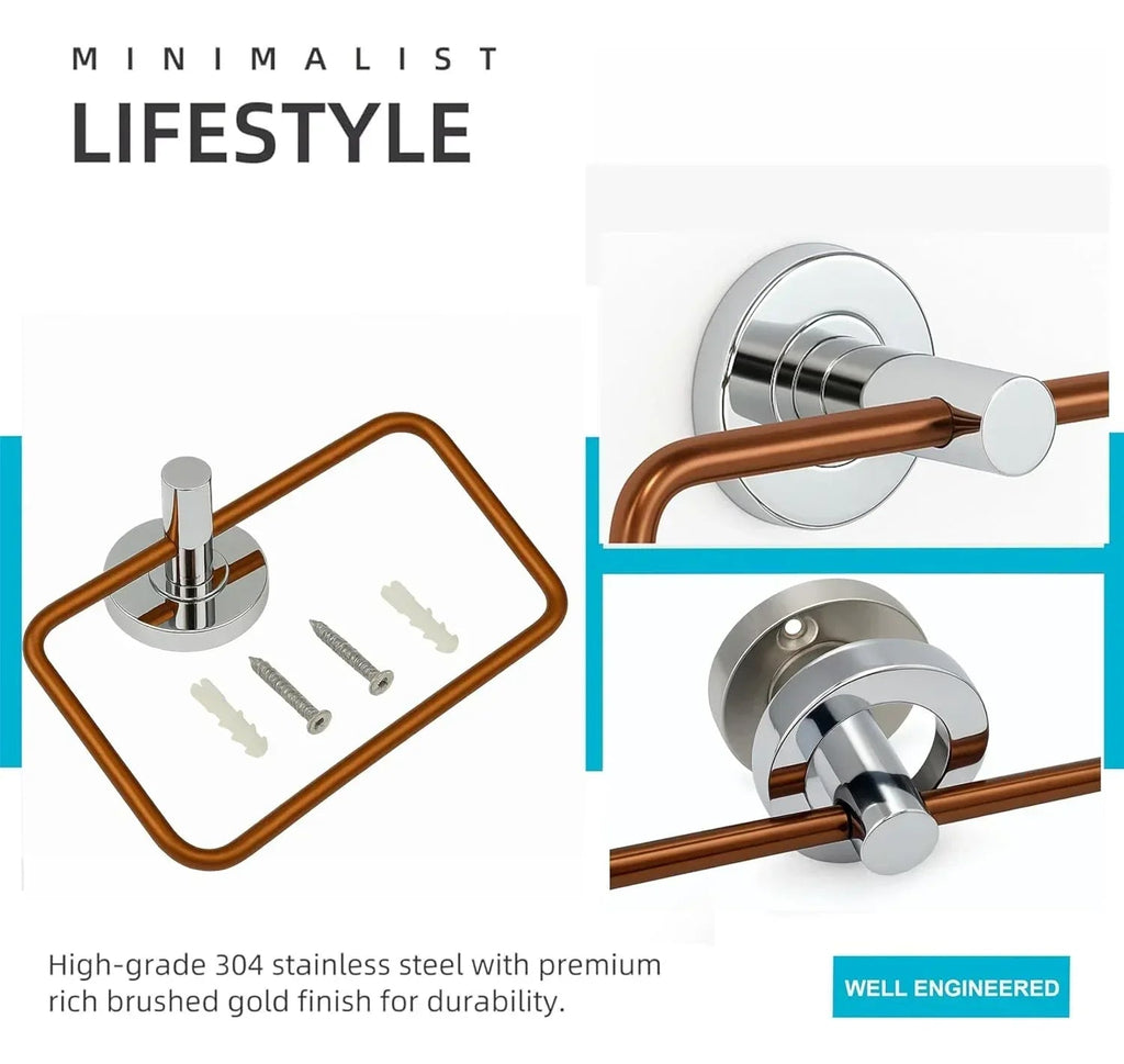 Square stainless steel towel ring with rose gold and silver finish for modern bathroom decor — view 5