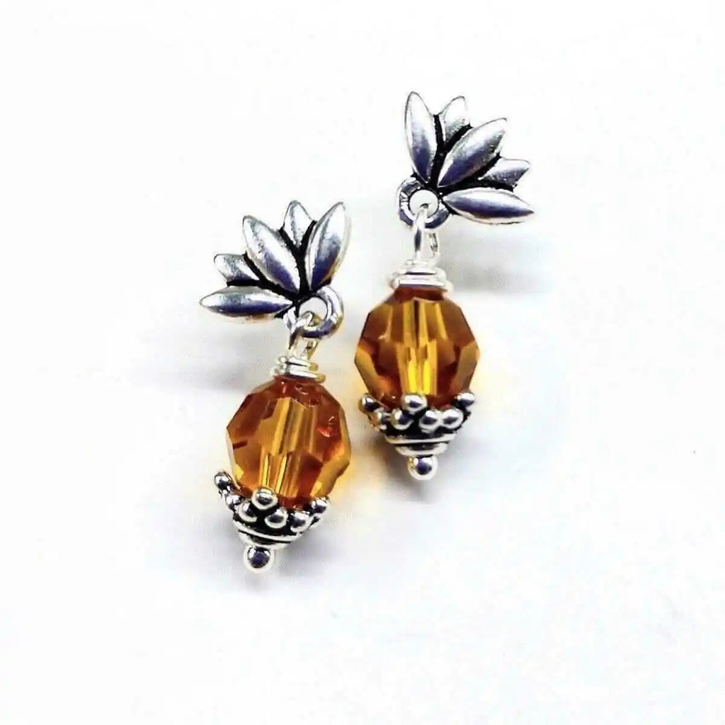 Silver Crystal Pineapple Steel Studded Earrings-2