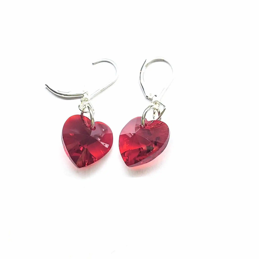 Sterling Silver Red Heart Crystal Earrings-4