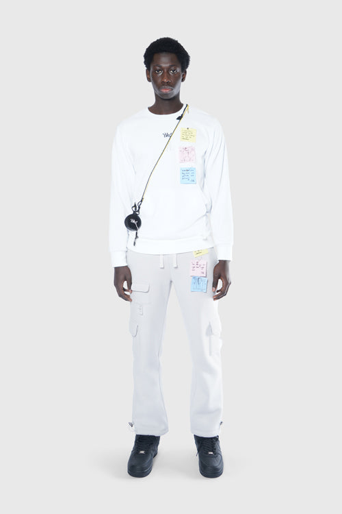 Sticky notes crewneck sweater in poly-cotton blend with custom embroidered artwork and removable details. — view 2