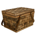 Coffee brown handwoven wooden picnic basket with a protective lid for outdoor dining and home decor