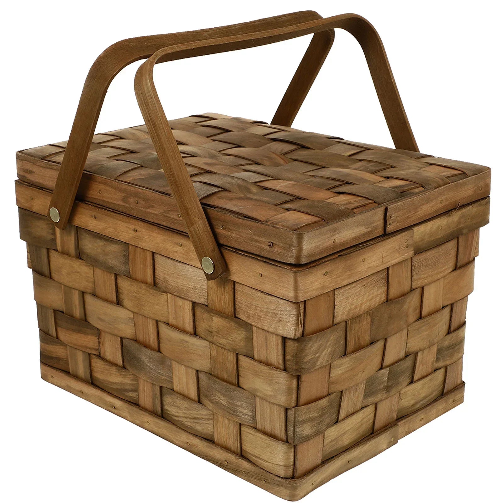 Coffee brown handwoven wooden picnic basket with a protective lid for outdoor dining and home decor — view 5