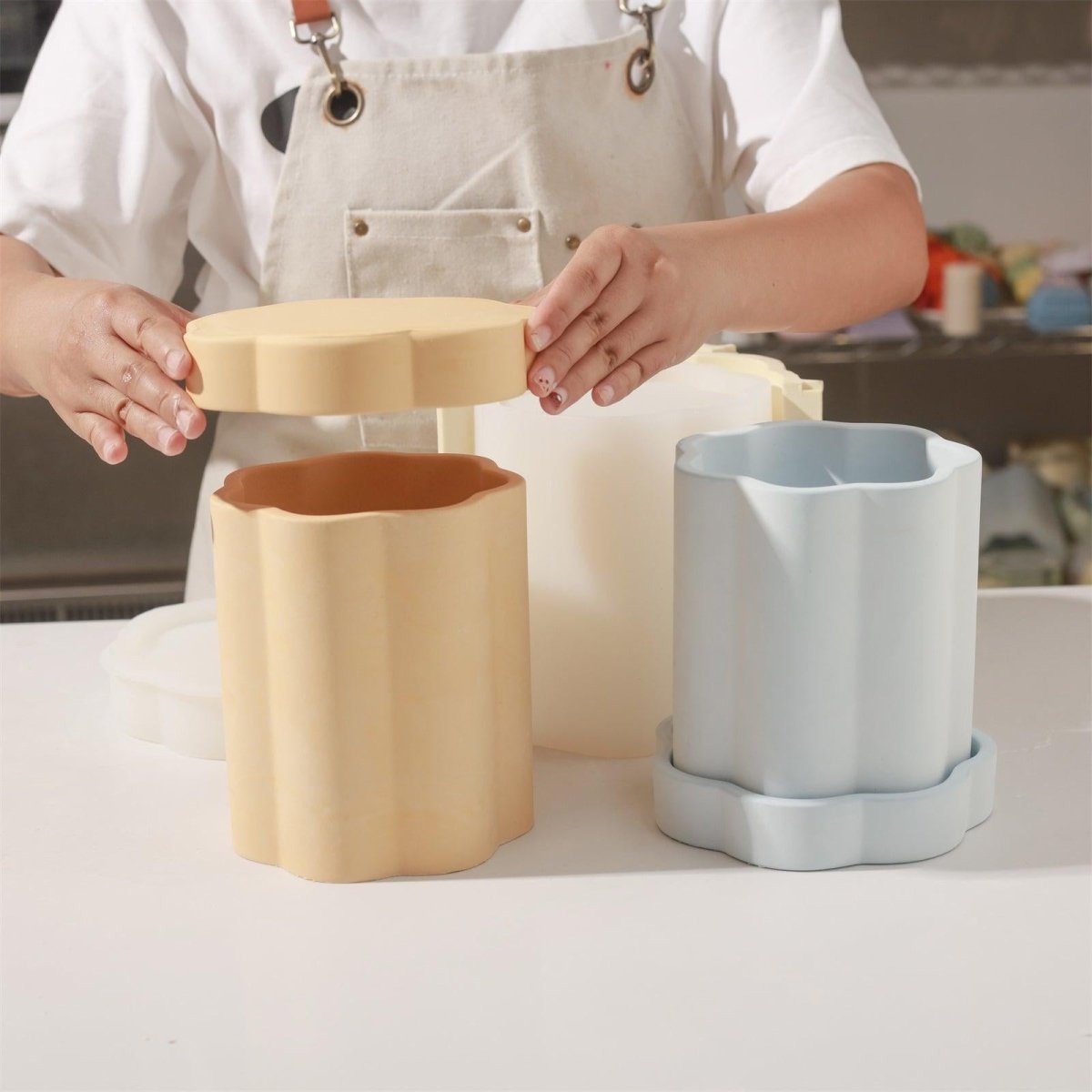 Floral column storage jar silicone mold for concrete casting, featuring intricate architectural and nature-inspired details — view 3
