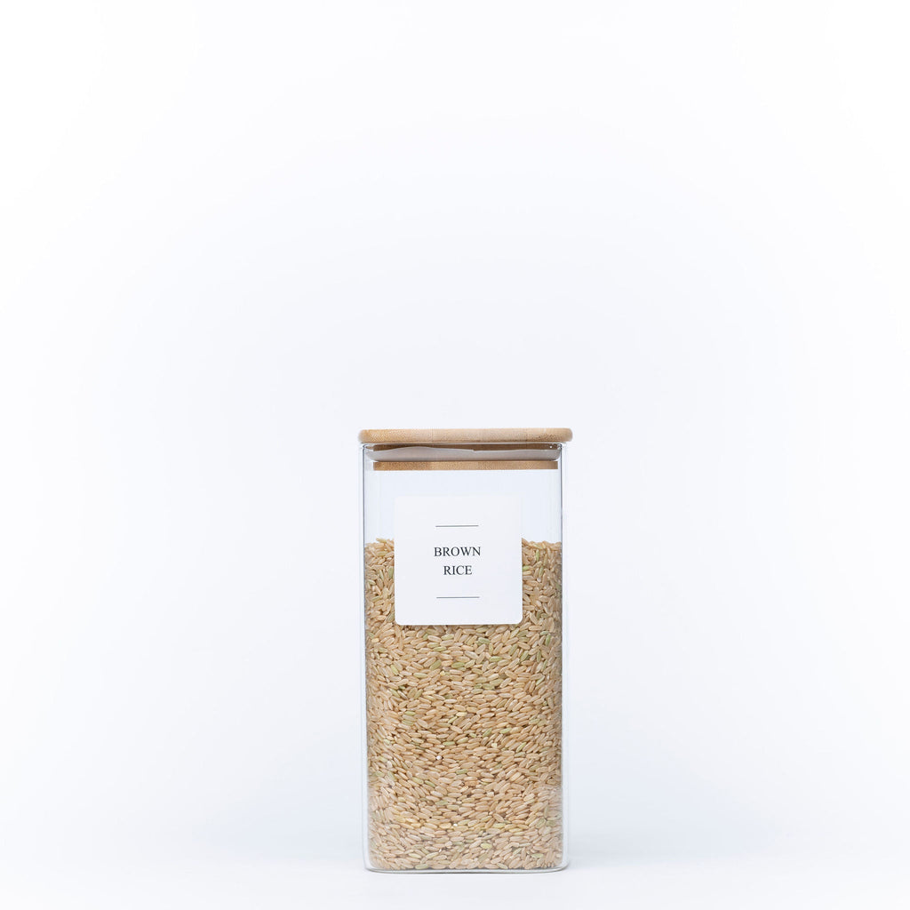 Clear square borosilicate glass 1250ml storage jar with a natural airtight bamboo lid. — view 3