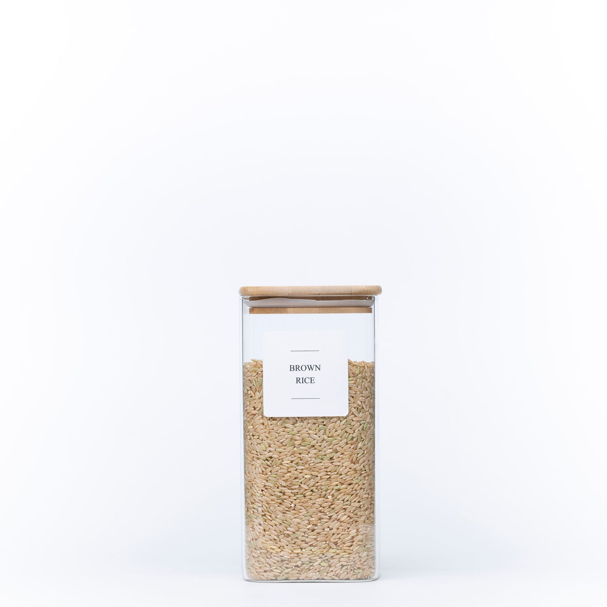 Clear square borosilicate glass 1250ml storage jar with a natural airtight bamboo lid. — view 3