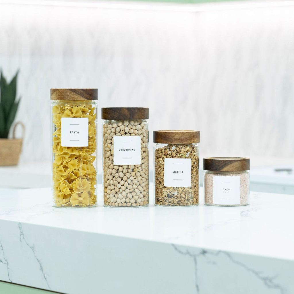 Clear 1750ml borosilicate glass pantry storage jar with a natural acacia wood screw-on lid — view 4