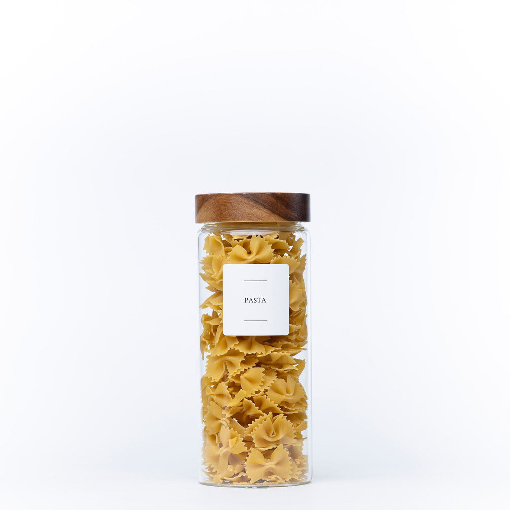 Clear 1750ml borosilicate glass pantry storage jar with a natural acacia wood screw-on lid — view 3