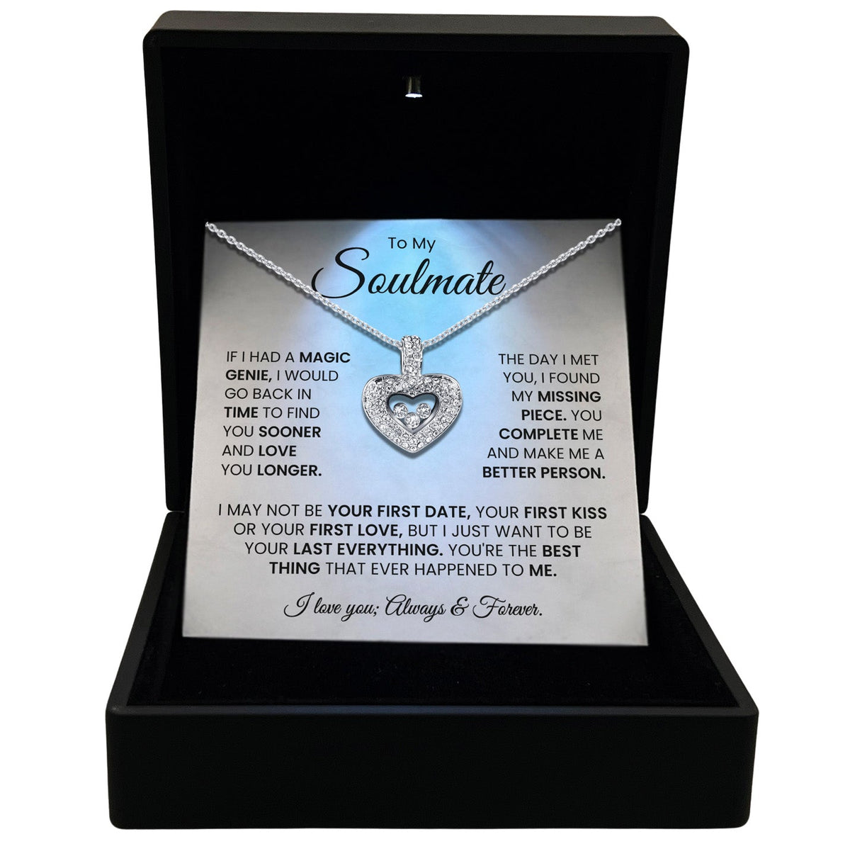 To My Soulmate - I Love You, Forever & Always - Tryndi Floating Heart Necklace-0
