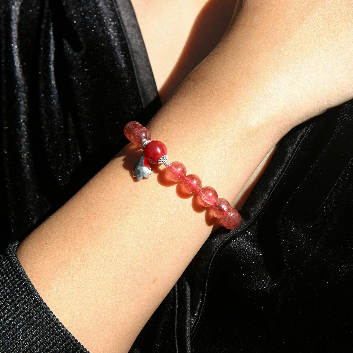 Sterling Silver Crystal Aroma Bracelet - Strawberry Quartz | Energy & Healing | Diffuser Jewellery-1