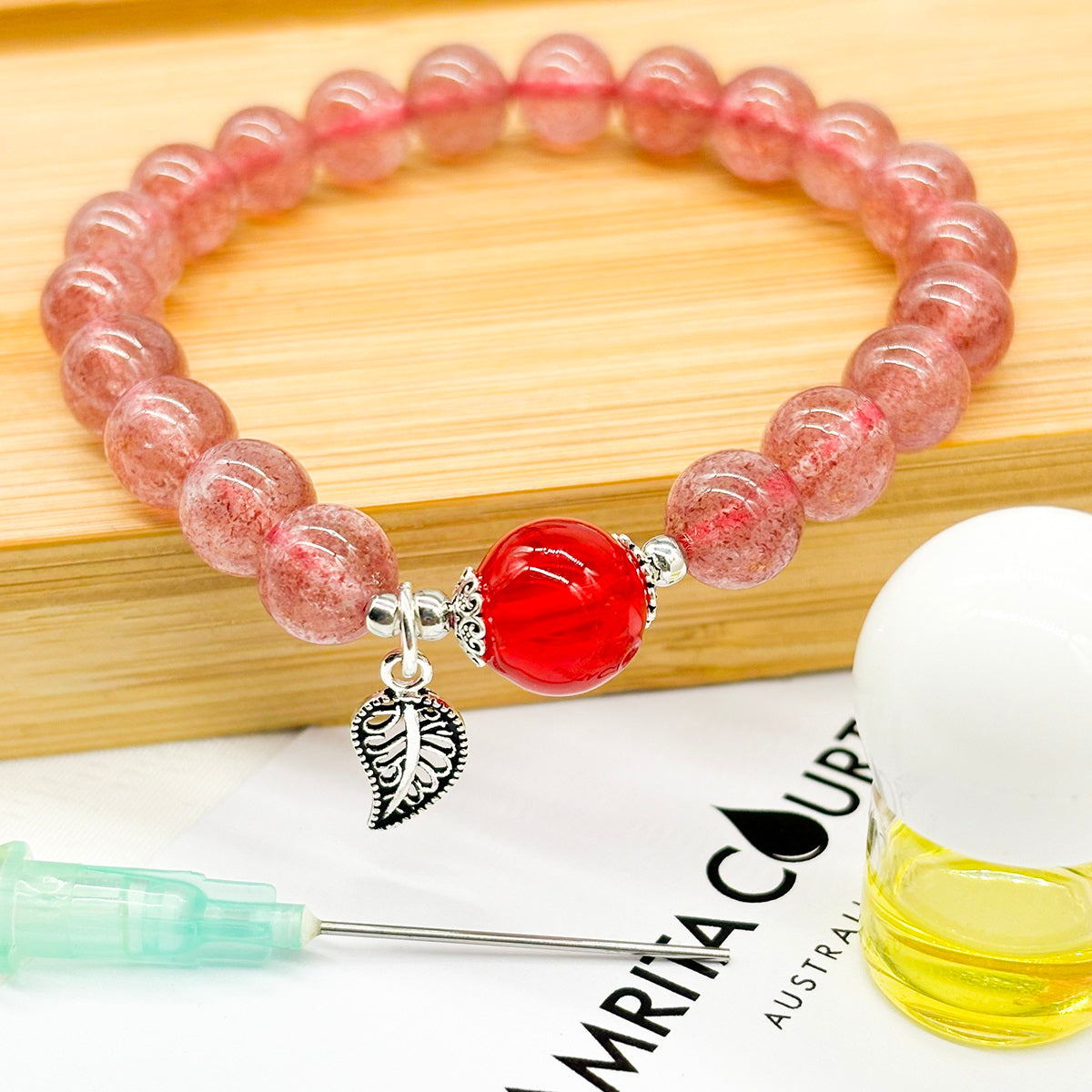 Sterling Silver Crystal Aroma Bracelet - Strawberry Quartz | Energy & Healing | Diffuser Jewellery-3