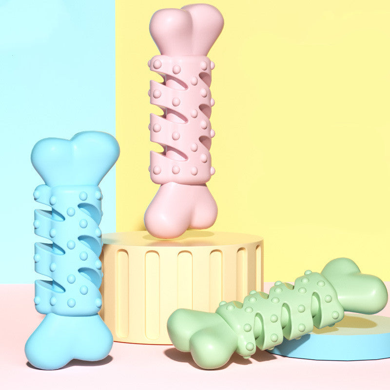 Durable dog teething bone toy in solid color made of flexible TPR for small breeds