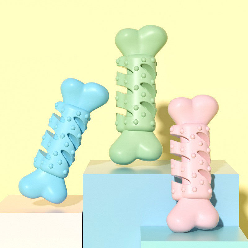 Durable dog teething bone toy in solid color made of flexible TPR for small breeds — view 2