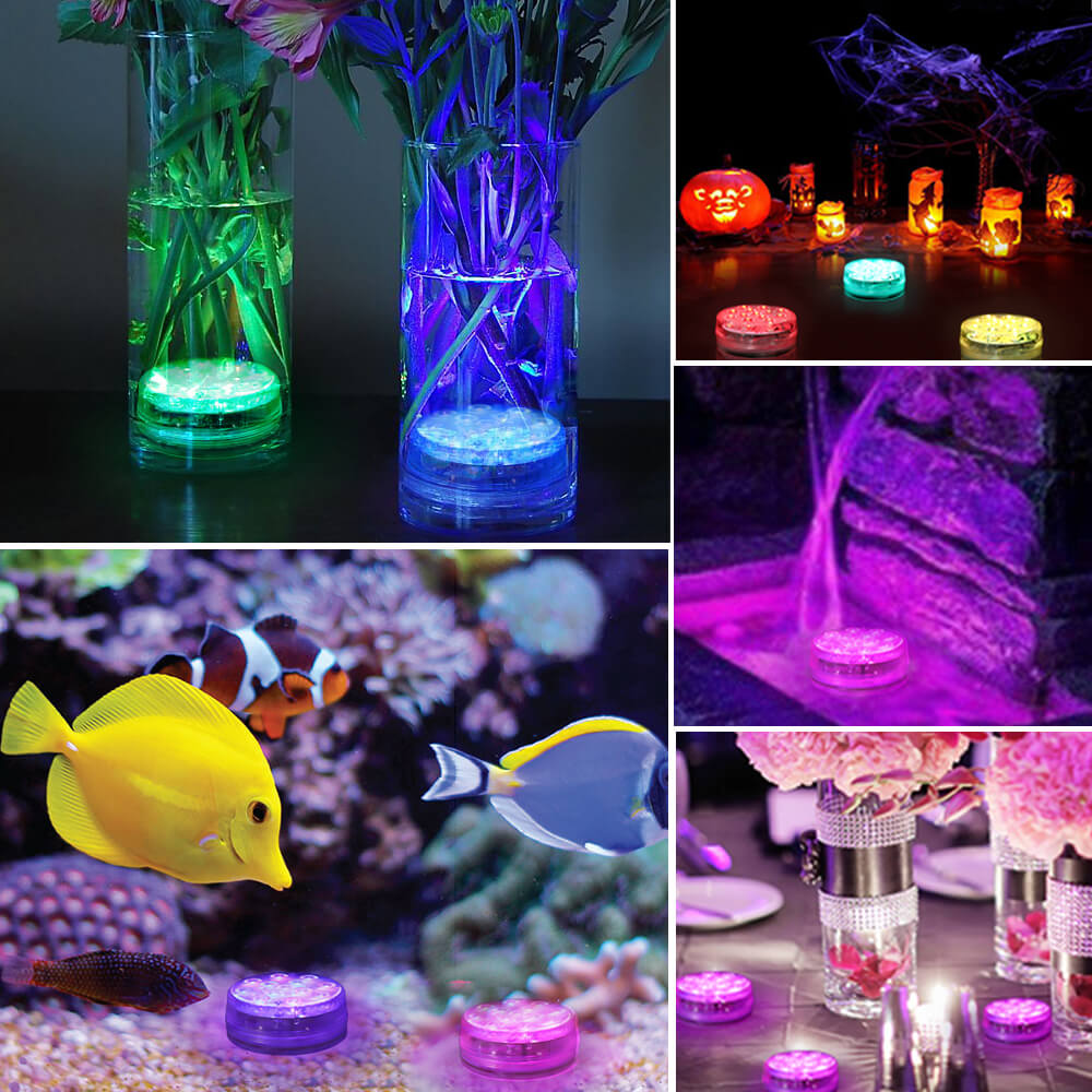 Submersible LED light with color-changing LEDs, remote control, and suction cups for pool and aquarium — view 2