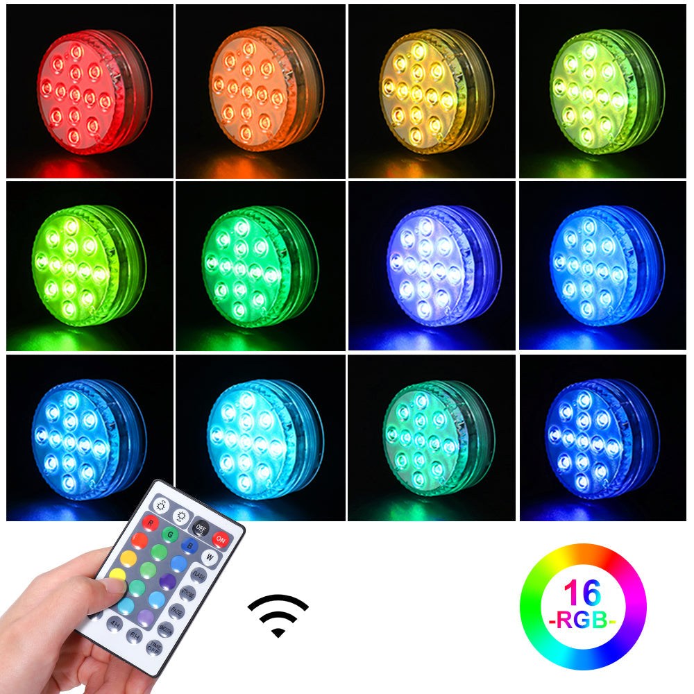 Submersible LED light with color-changing LEDs, remote control, and suction cups for pool and aquarium — view 3
