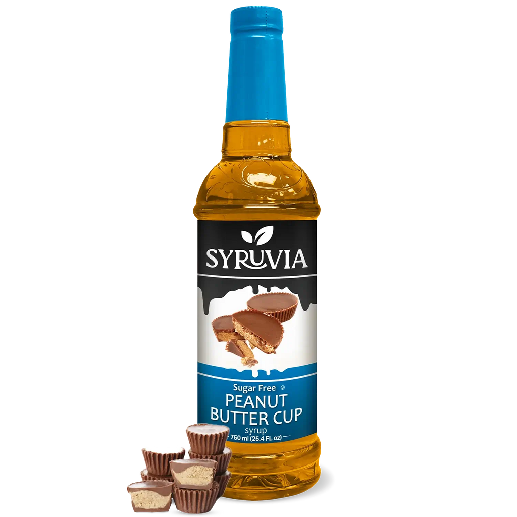 Sugar-free peanut butter cup coffee syrup bottle with rich chocolate and nut flavors