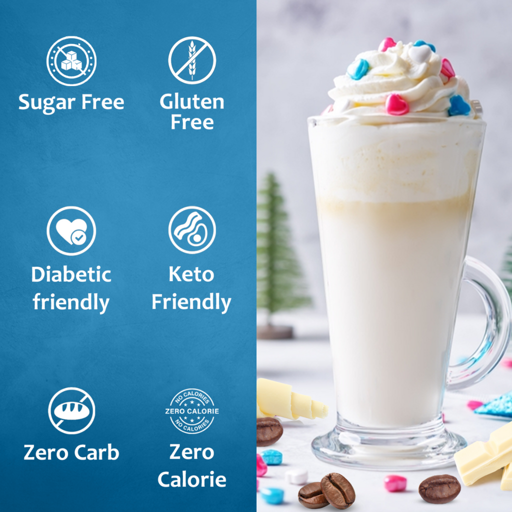 Sugar-free white chocolate mocha coffee syrup bottle by Syruvia for lattes and shakes — view 4