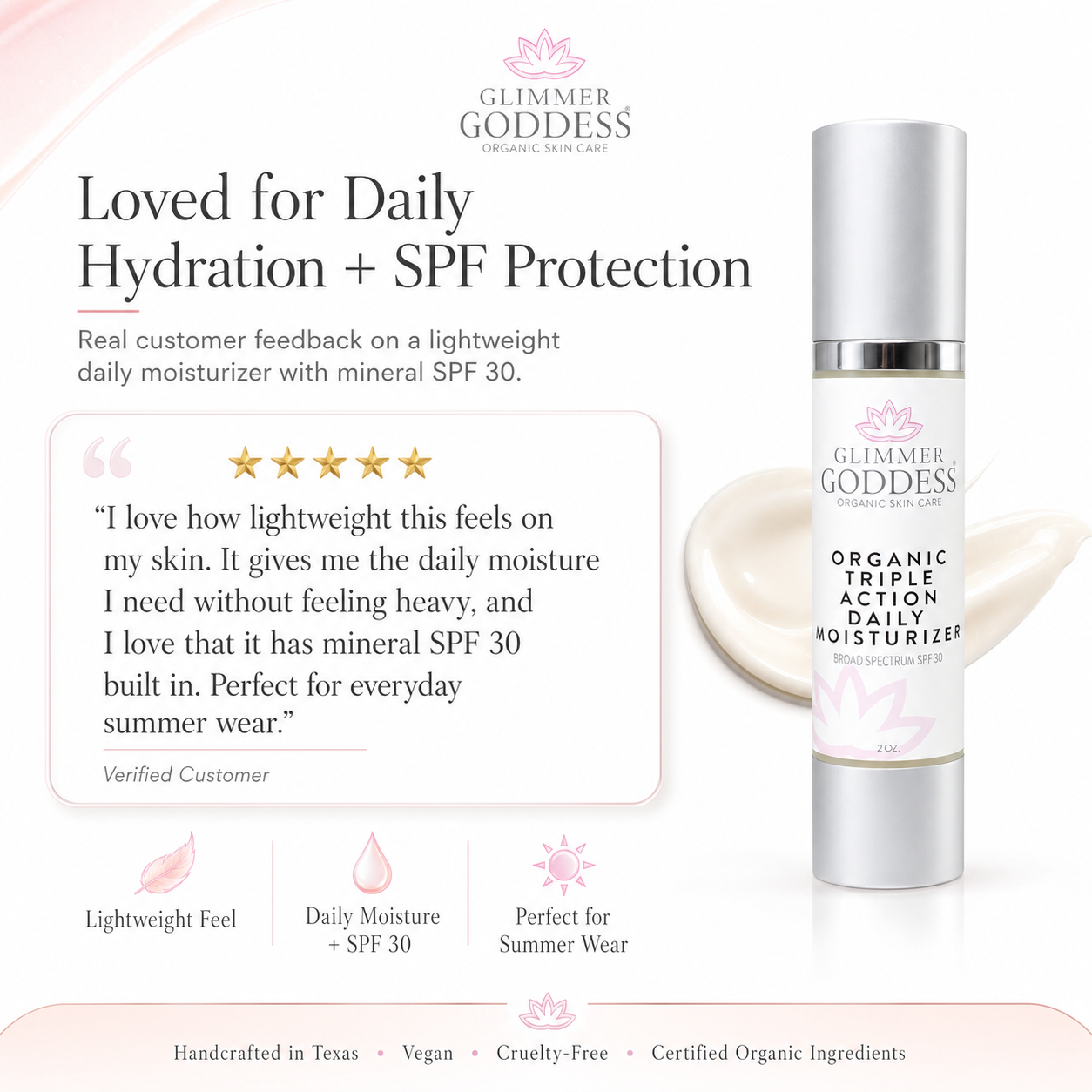 Triple action daily moisturizer in a two ounce jar organic SPF 30 mineral sunscreen cream — view 2