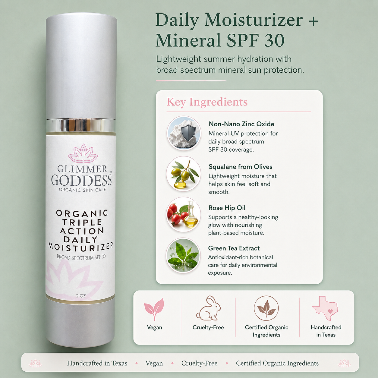 Triple action daily moisturizer in a two ounce jar organic SPF 30 mineral sunscreen cream — view 4