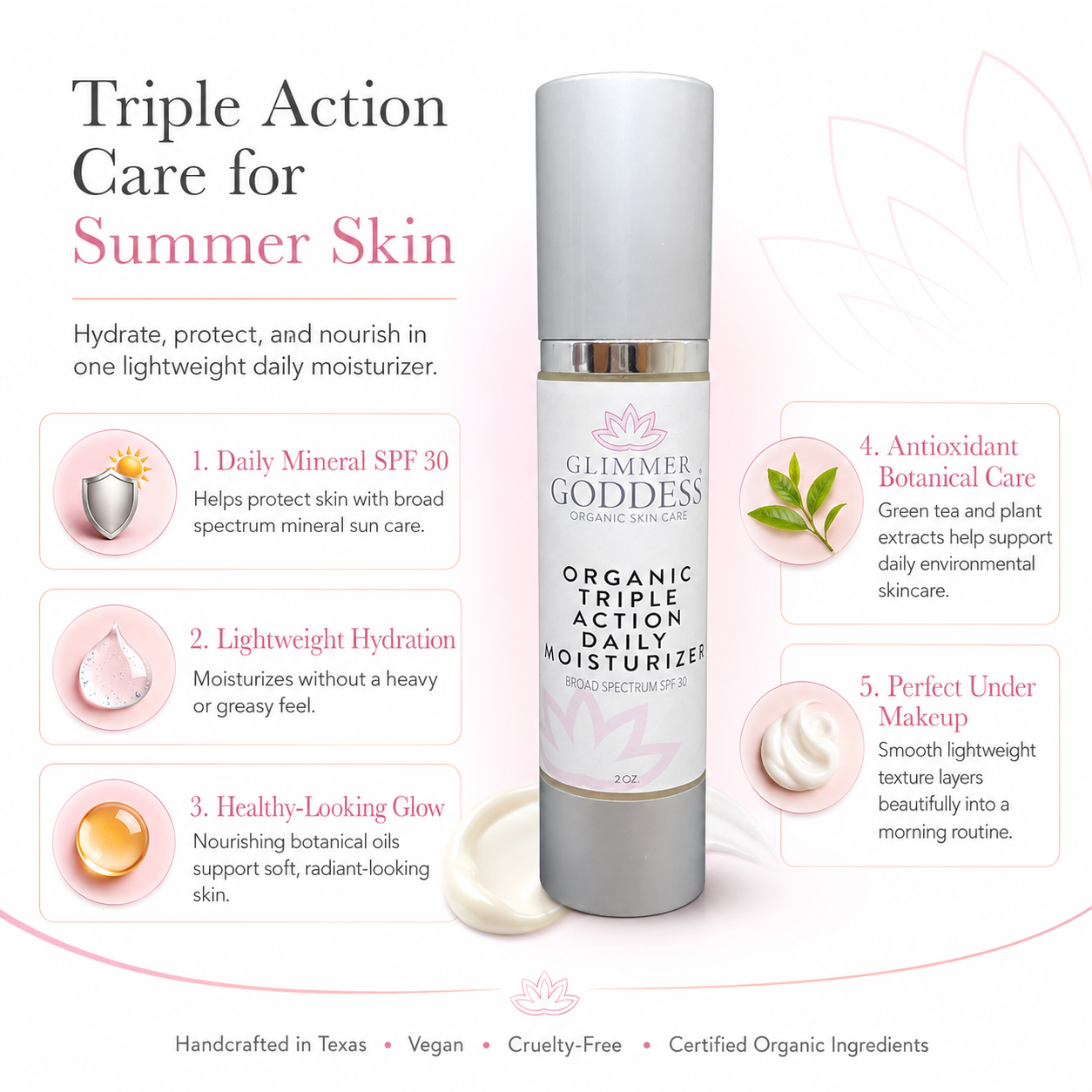 Triple action daily moisturizer in a two ounce jar organic SPF 30 mineral sunscreen cream — view 5