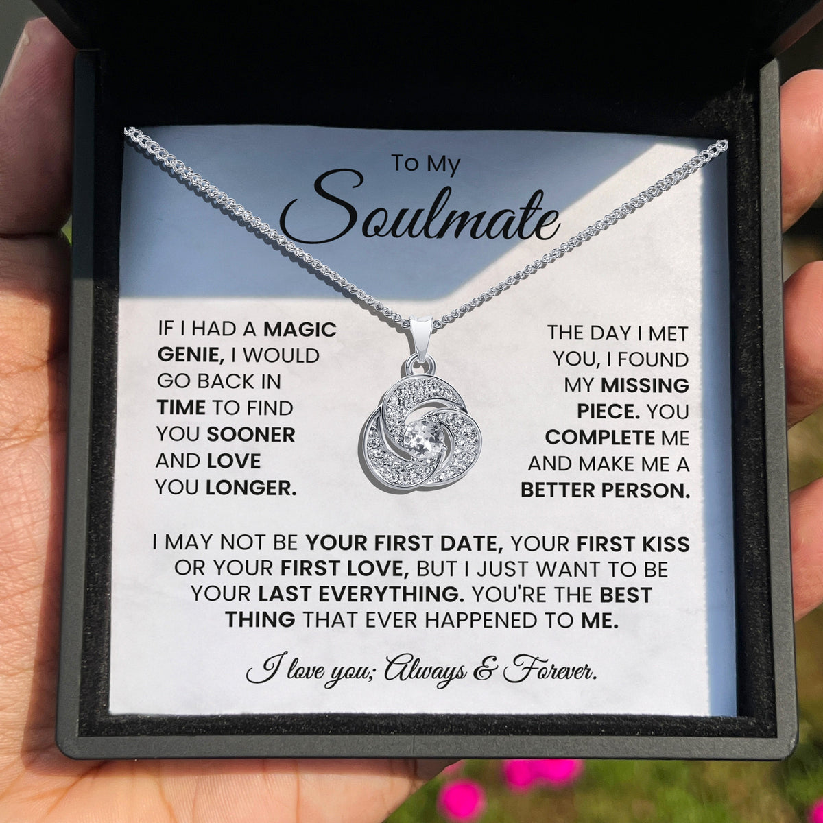 To My Soulmate - I Love You, Forever & Always - Tryndi Love Knot Necklace-1