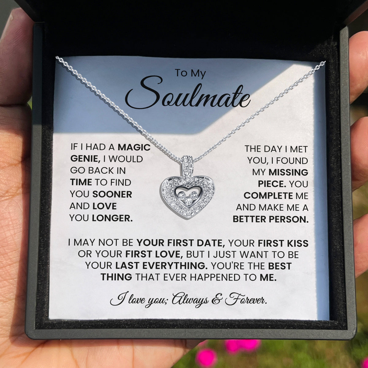 To My Soulmate - I Love You, Forever & Always - Tryndi Floating Heart Necklace-1