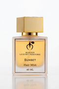 Marien Sunset luxury hair mist 50ml glass bottle featuring elegant vanilla and musk fragrance profile
