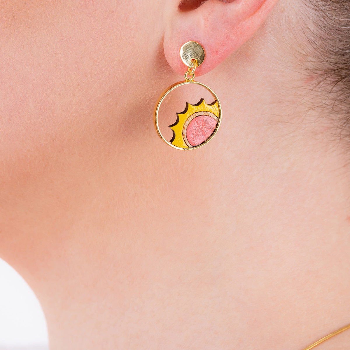 Sunshine Eco-friendly Recycled Wood Gold Earrings-2