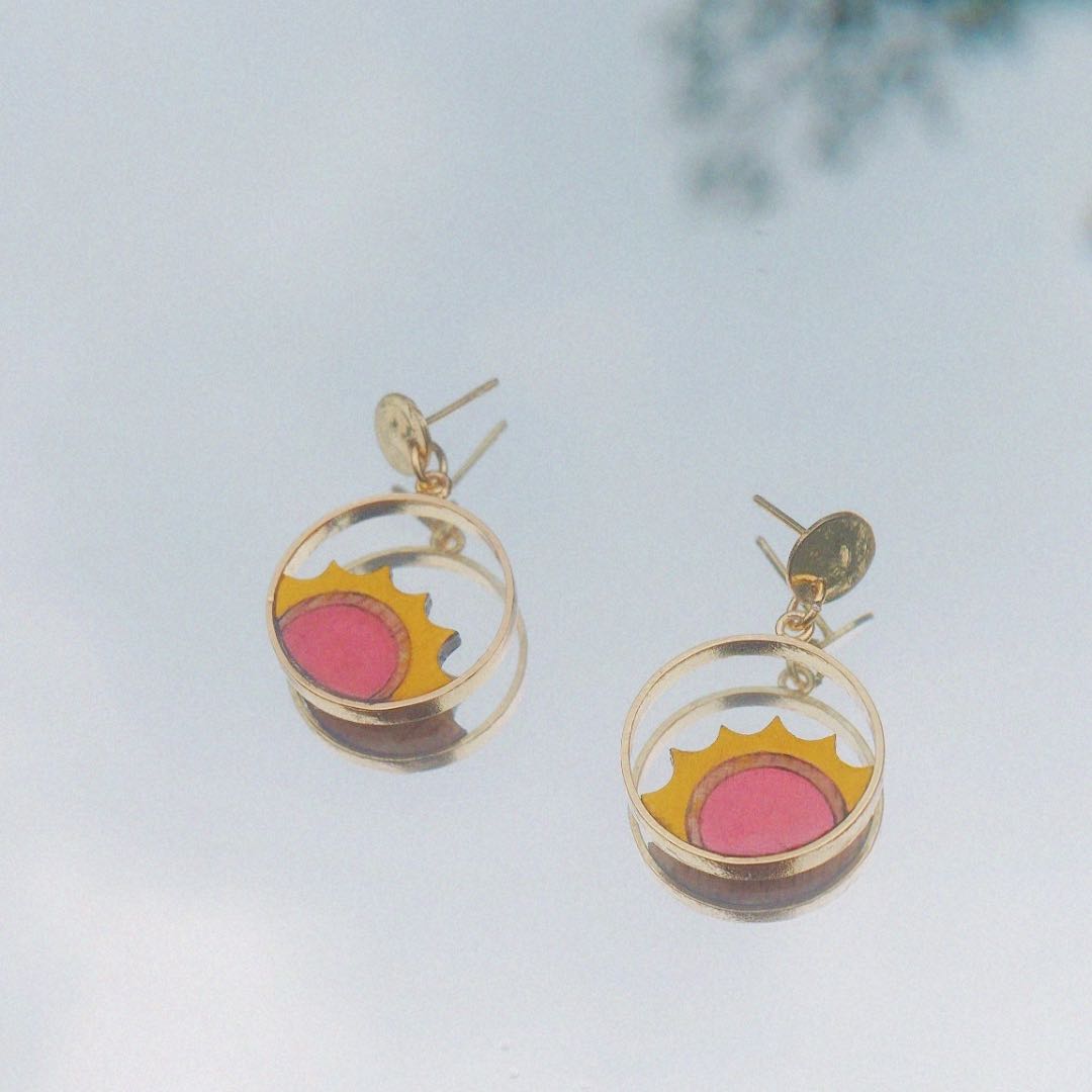 Sunshine Eco-friendly Recycled Wood Gold Earrings-3