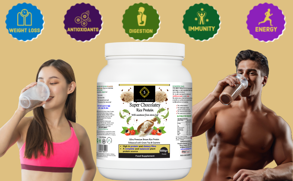 Super chocolatey rice protein powder in a 500g eco-friendly tub for muscle recovery and wellness — view 5