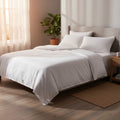 White T-250 cotton blend bed sheets featuring an elegant 5 MM satin stripe weave design