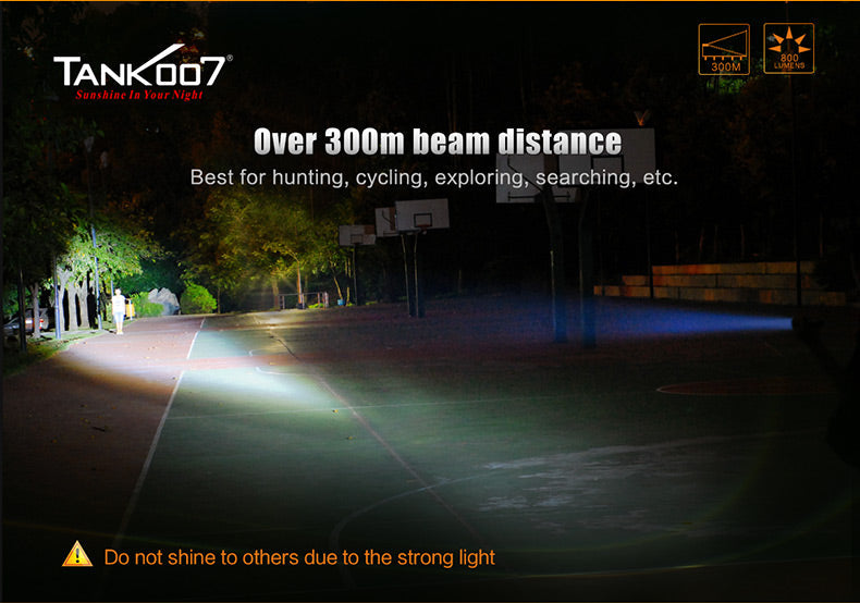 TANK007 PT12 tactical flashlight in black aircraft-grade aluminum showing crenulated bezel and knurled body — view 5