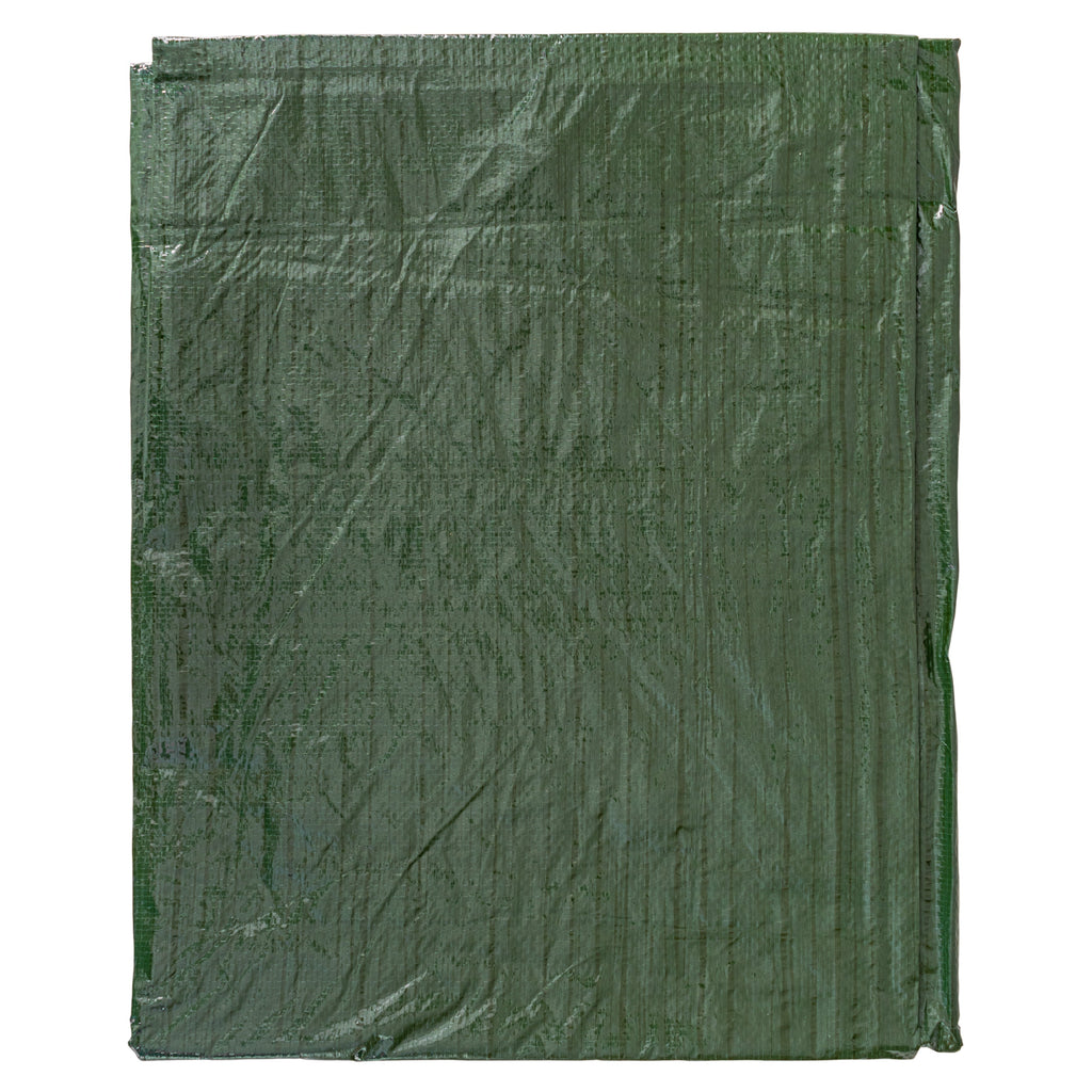 Green waterproof tarpaulin with aluminium eyelets alongside twenty white elastic bungee ball securing ties — view 5