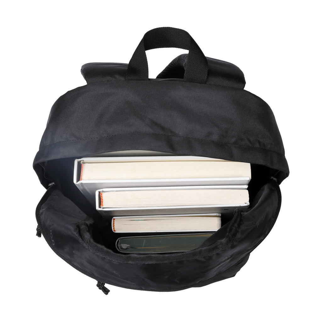 Vegan laptop backpack in water-resistant polyester with adjustable padded shoulder straps and secure zippers — view 5